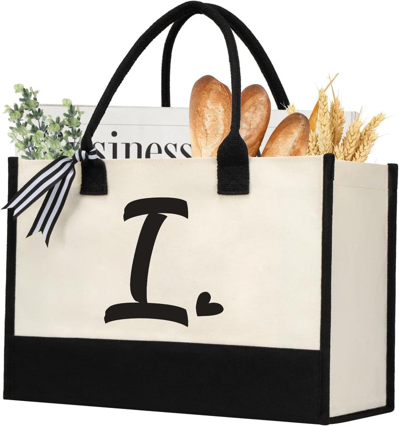 shenee Initial Canvas Tote Bag, Personalized Beach Jute Bag Present for Women Holiday,Friends Birthday Gift,Wedding, New Year - Image 1